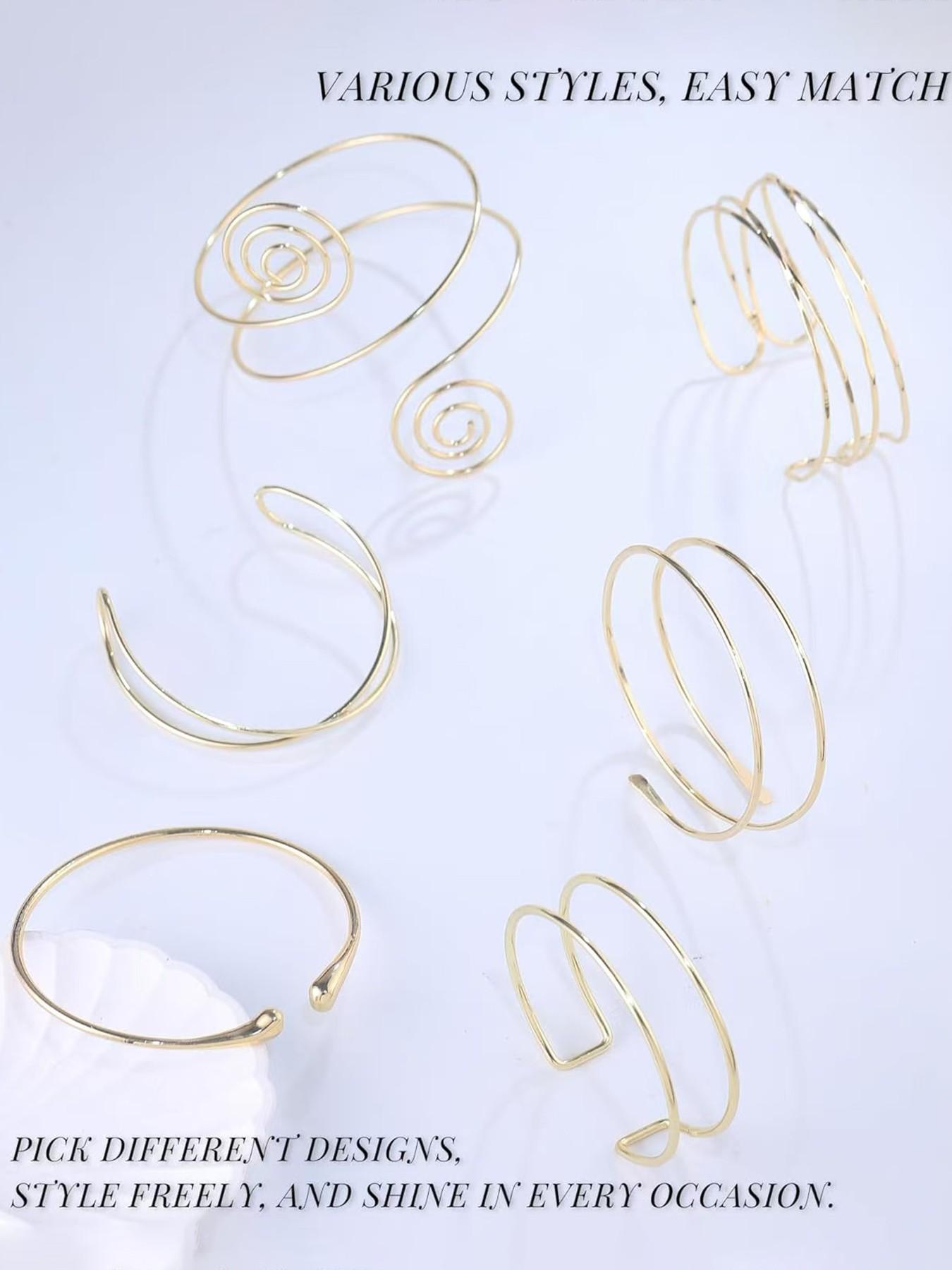 6 Pcs Arm Cuff Jewelry for Women - Adjustable Minimalist Boho Upper Arm Cuffs Bracelet Bangle Set for Beach Party Festival Gifts Bangles Set Fashionable Jewelry Accessories