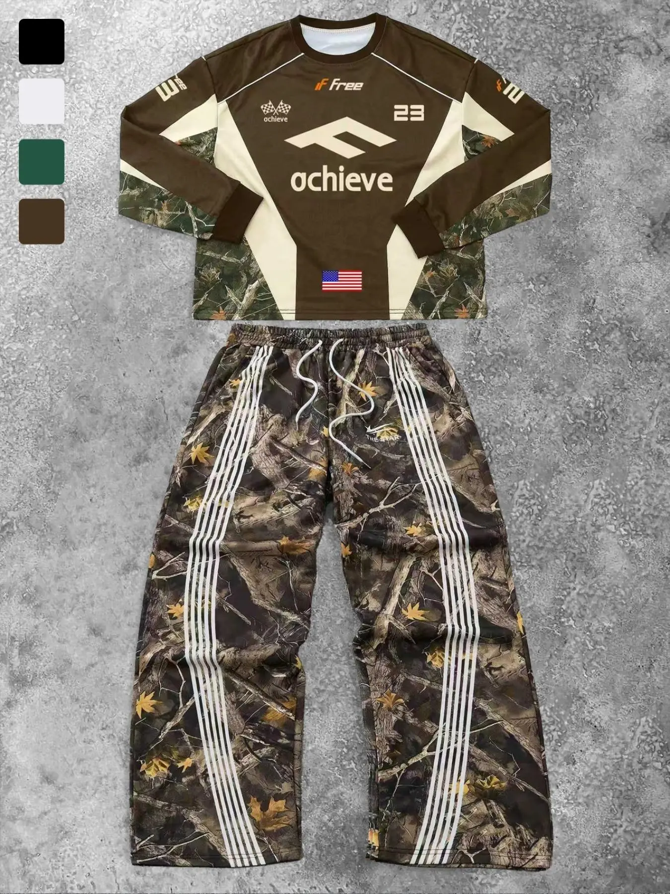 Men's Fall Winter Camouflage Leaf Print Sports Set, Street Hip Hop Style, Fashionable Trendy Design, Suitable for Daily and Outdoor Wear
