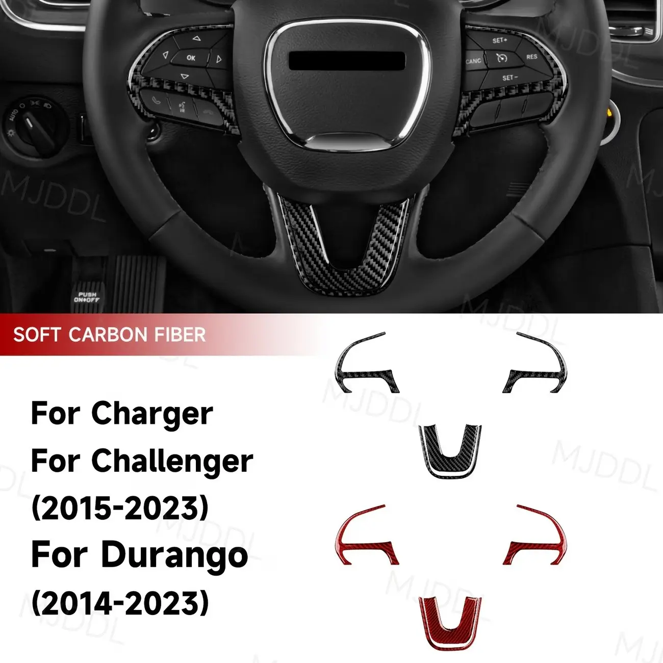 4pcs/1set Soft Carbon Fiber Car Interior Stickers Decals, Suitable for Dodge Charger Challenger Durango 2014-, Automotive Accessories