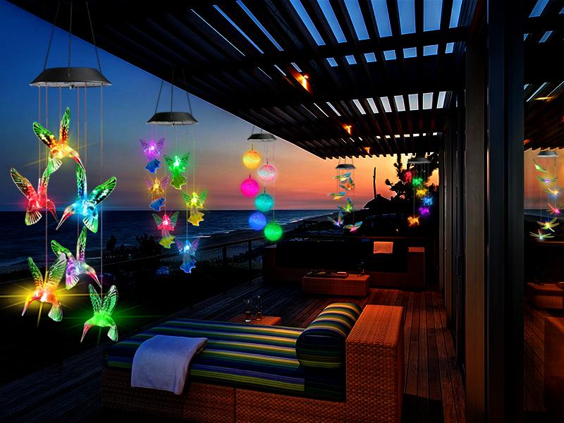 New Year color-changing wind chimes, solar-powered, 6-LED waterproof outdoor decorative hanging lamp, a perfect holiday gift for mom, wife, or children.Affordable and high-quality, suitable for porches, patios, and gardens.