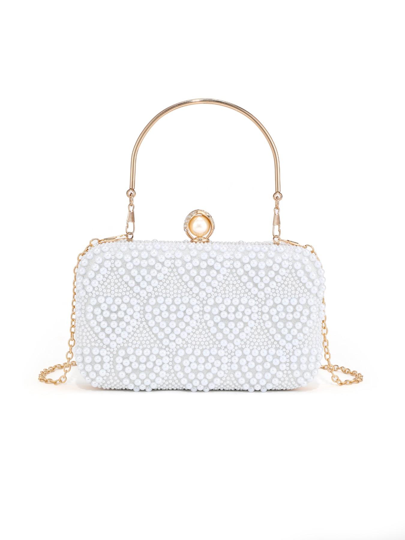 Elegant Pearl Rhinestone Handbag, Evening Party Wedding Bag, Sparkling Chain Design, Luxury Women's Clutch, Perfect for Special Occasions