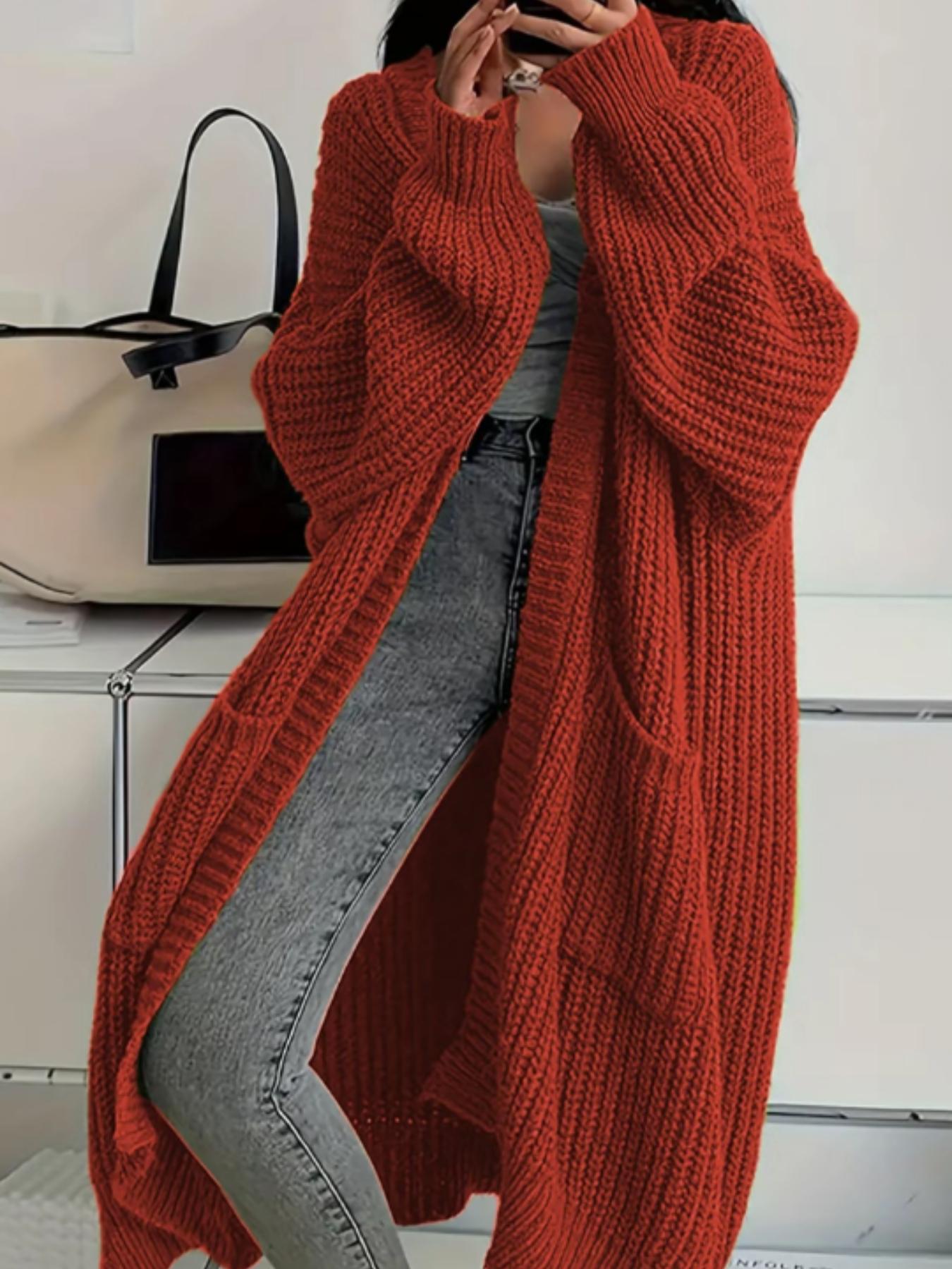 2026 Elegant Long Over Knee Sweater Cardigan For Women, Fall Winter New Casual Loose Thick Knit Coat, Trendy Fashion Outerwear, Knitted Cardigan Tops