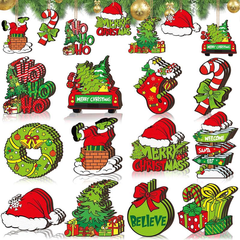 Christmas Clearance Sale Christmas Wooden Hanging Ornaments 40/36 Pcs Cartoon-Inspired Christmas Character Decor, Green Christmas Monster Decoration, Pink Christmas Tree Ornaments, Santa Candy Cane Gingerbread Ornament, Festival Party Home Xmas Tree Decor