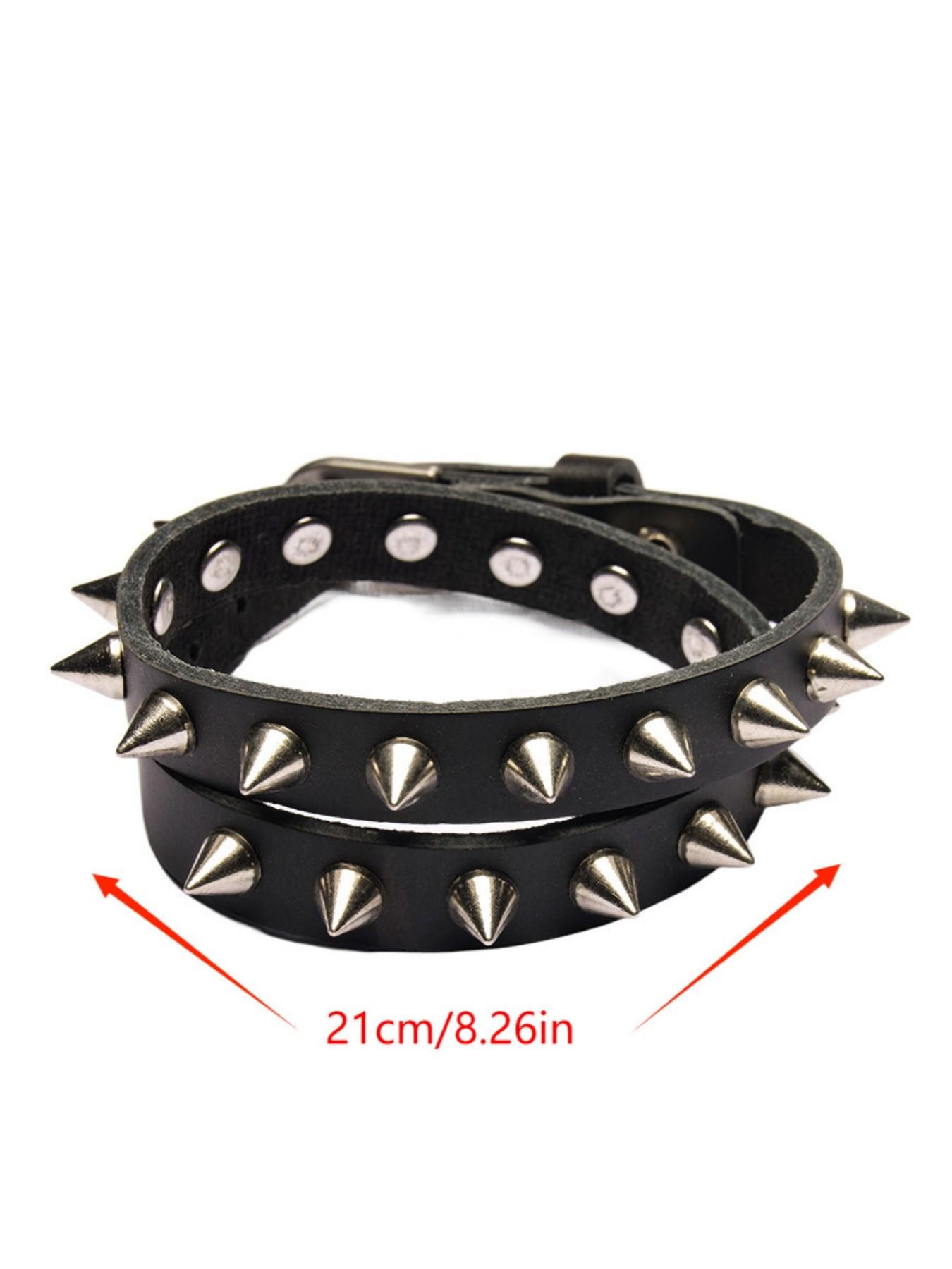 Punk Spike Leather Wrap Bracelet for Men Women –Studded Cuff with Irregular Wrap Design, Vintage Gothic Rock Bangle, Adjustable Black Wristband, Unique Singles Party Gift for Him Her