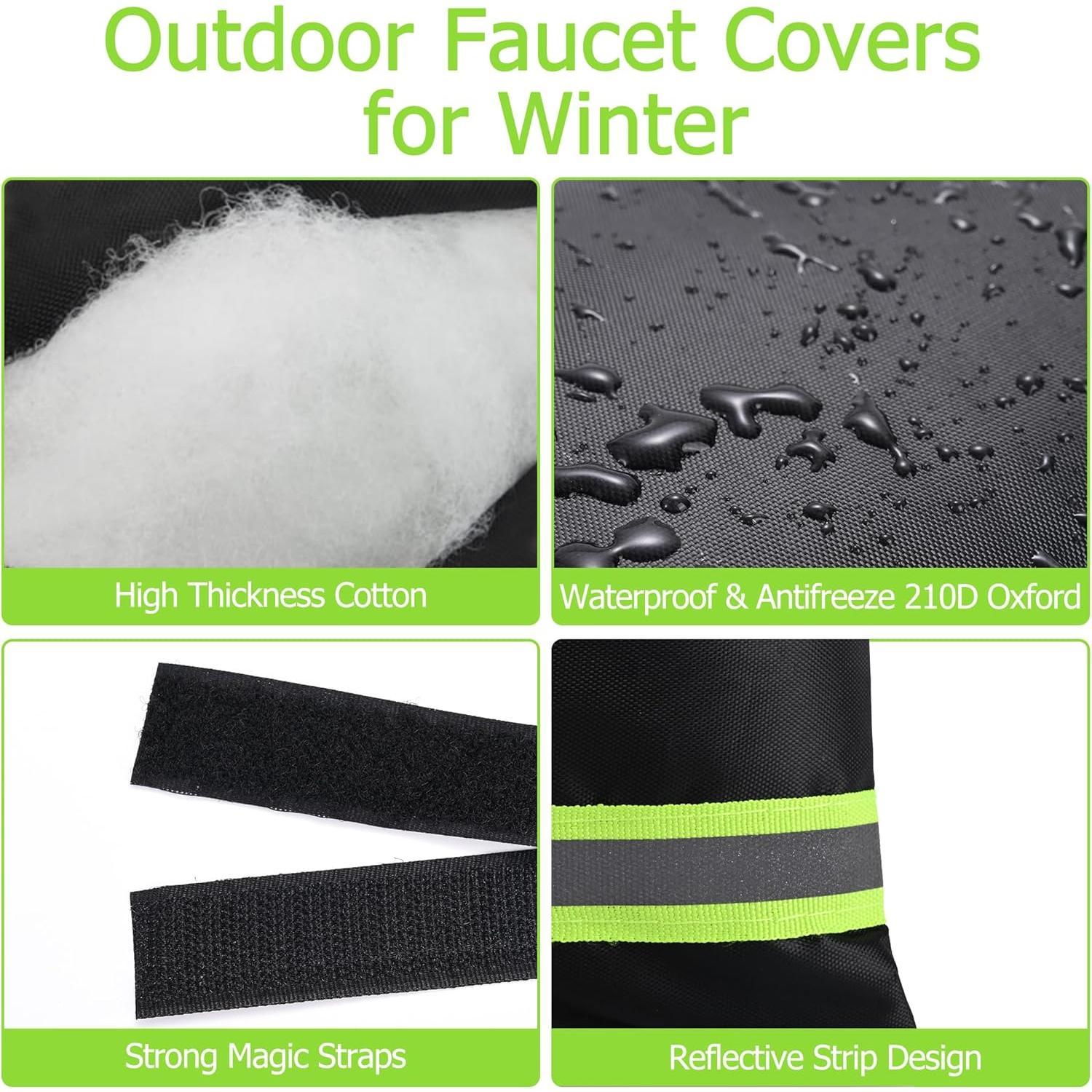 Outdoor Faucet Cover, Thicken Outdoor Faucet Covers for Winter Freeze Protection 5.9" W x 7.1" H Green Reflective Strip, Outside Faucet Socks   Insulated Wrap Spigot Cover, 2 Pack