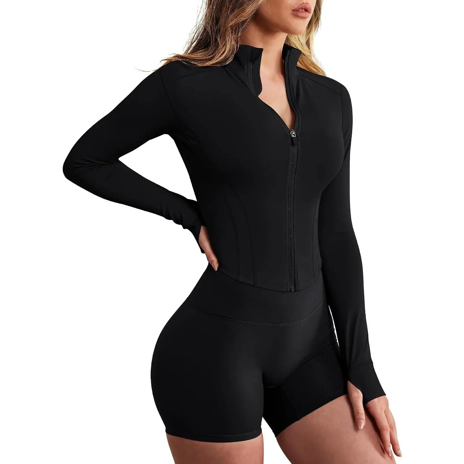 Women's Lightweight Zip Up Workout Crop Jacket Running Sportswear Slim Fit Gym Top with Thumb HolesGift