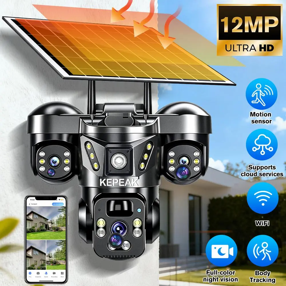 【Fall Deals For You】KEPEAK 12MP Ultra HD Solar-Powered Security Camera - CCTV with Motion Sensor, Full-Color Night Vision, Body Tracking, Burglary Protection for Home Monitoring, DIY Security & Tech Solutions (Solar-Powered Wireless Systems)