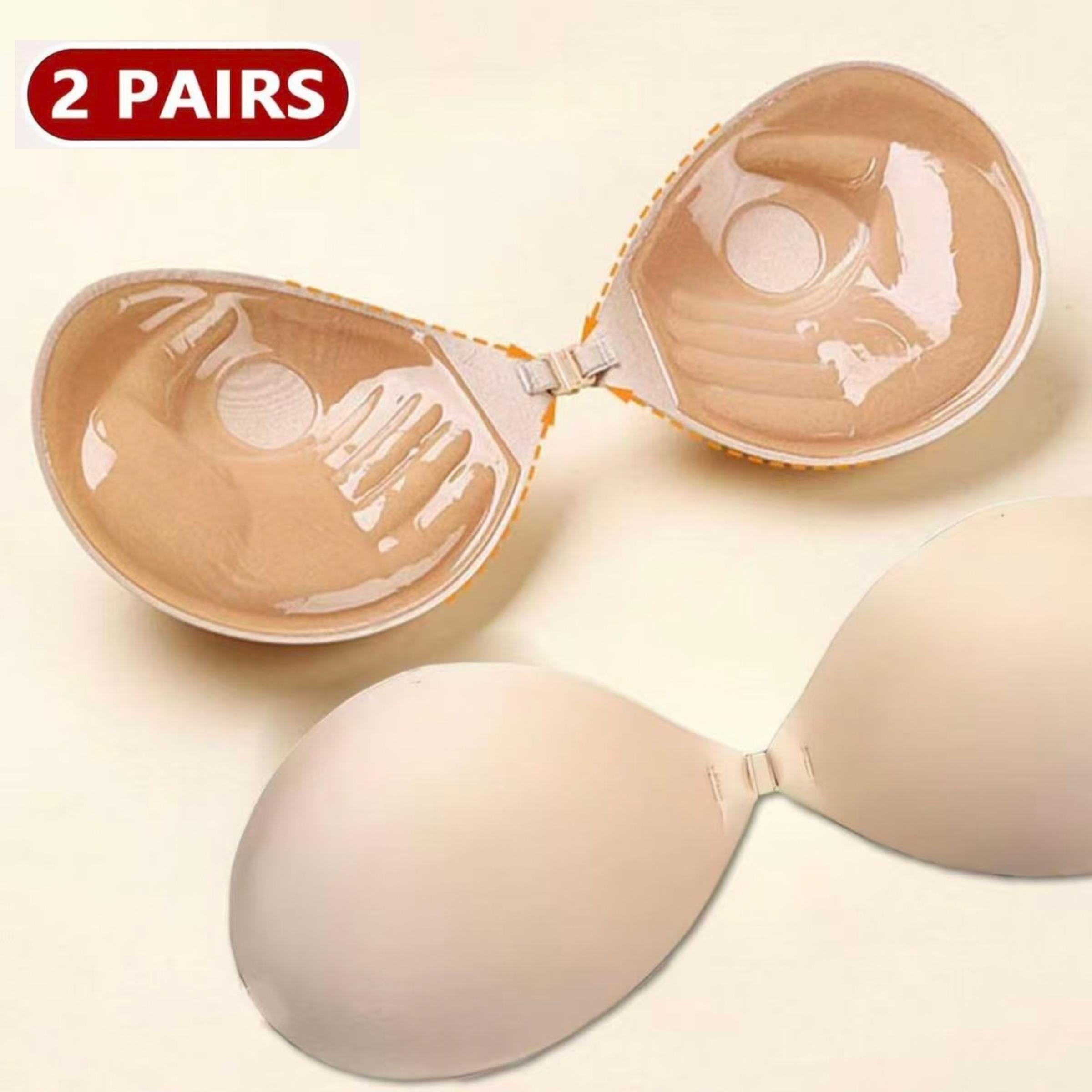2 Pairs Front Buckle Push Up Invisible Adhesive Bra, Strong Adhesive Anti Slip Gathering Bust Lifter Strapless Nipple Covers Black & Nude For Wedding Party Evening Dress Daily Outfit Front Pushup Non Slip Bra