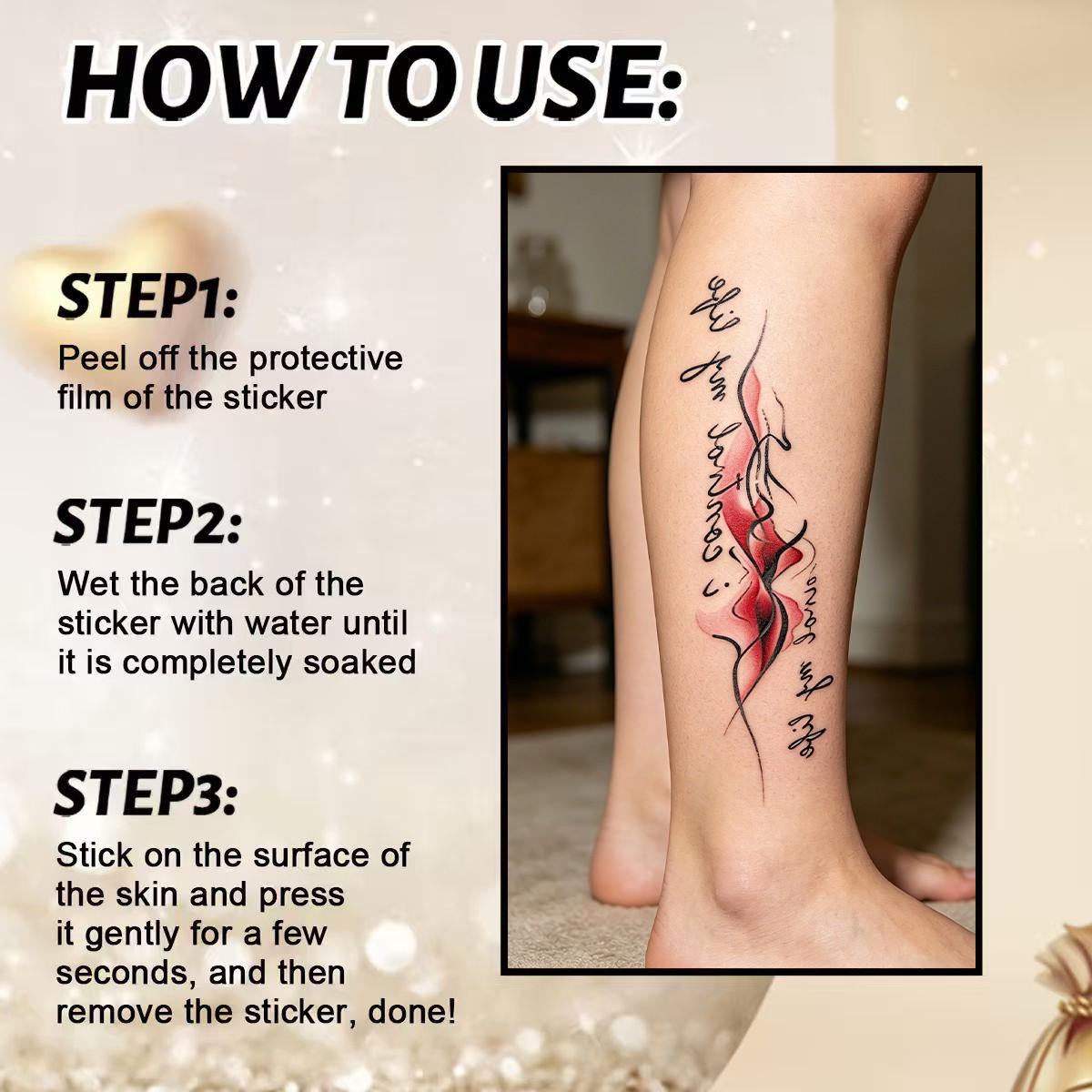 Elegant Floral Calligraphy Tattoo, Waterproof Sexy Body Art for Women, Trendy Body Stickers for Party, Contemporary Style, 1pcs