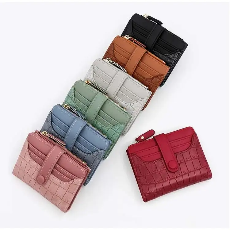 Women's PU Leather Buckle Close Wallet - Compact Thin Mock Crocodile Pattern, Multi-Card Slots, Empty-Card Compartment, Document Organizer, Zipper Closure