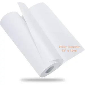 New brothread Sticky Self-Tear Away Embroidery Stabilizer Backing 12" x 10 Yd roll - Medium Weight for Napped & Hoop Less Embroidery