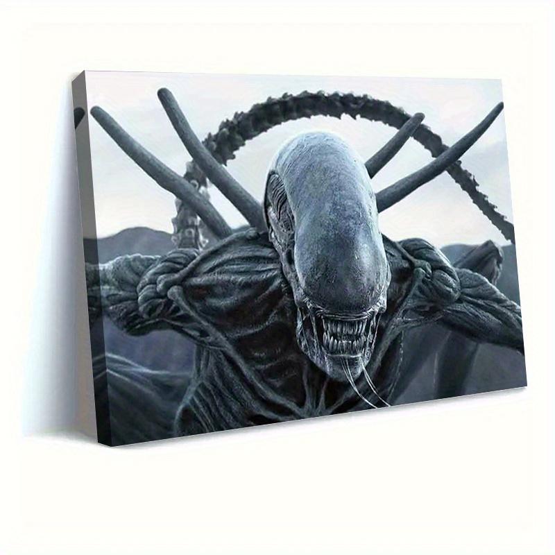 2D Flat Surface, 1 Piece Alien Alliance Commitment Frame Canvas Painting Poster - Psychedelic Movie Wall Decoration, Durable Canvas Print, Holiday Gift, Alien Decoration, Futuristic Design, Abstract face design