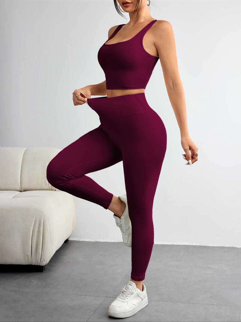 Women's Solid Zip Up Crop Pullover & Tank Top & Legging Three-piece Set, Casual Sporty Outfits for Yoga Gym Workout Running, Women's Sportswear for Fall & Winter, Yoga Tracksuit Set