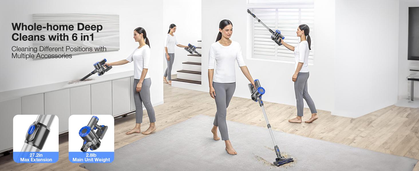 Cordless Vacuum Cleaner, 180W Power Suction ,6-in-1 Lightweight Self-Standing, with 2200 mAh Battery 35mins Runtime Battery with Sofa Brush for Home Hard Floor Low-pile Carpet Pet Hair Car Cordless Vacuum Cleaner, 180W Power Suction ,6-in-1 Lightweight Self-Standing, with 2200 mAh Battery 35mins Runtime Battery with Sofa Brush for Home Hard Floor Low-pile Carpet Pet Hair Car