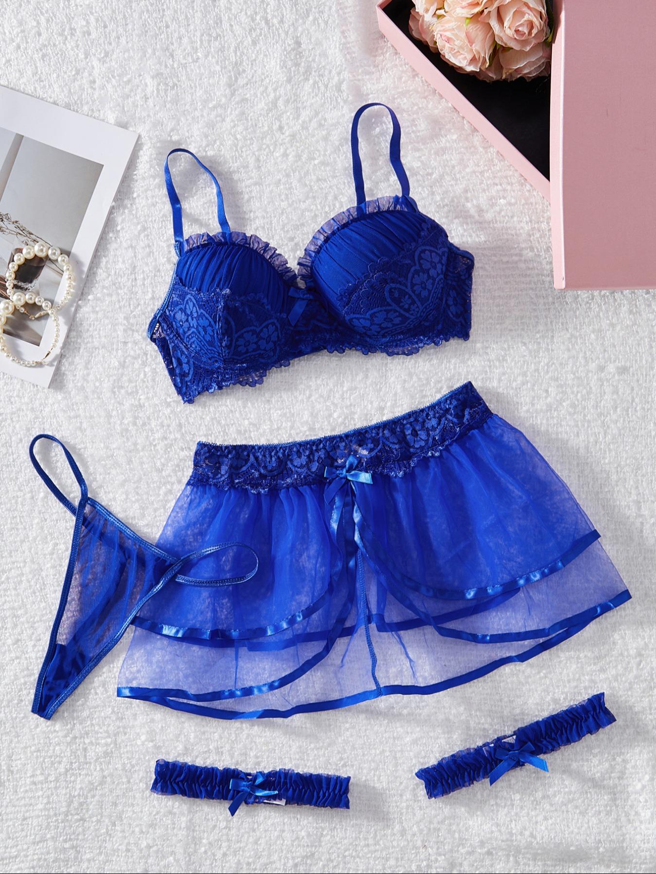 Women's Contrast Floral Lace Lingerie Five-piece Set , Sexy Romantic Teddy Lingerie Set, Women's Lingerie & Underwear for All Seasons