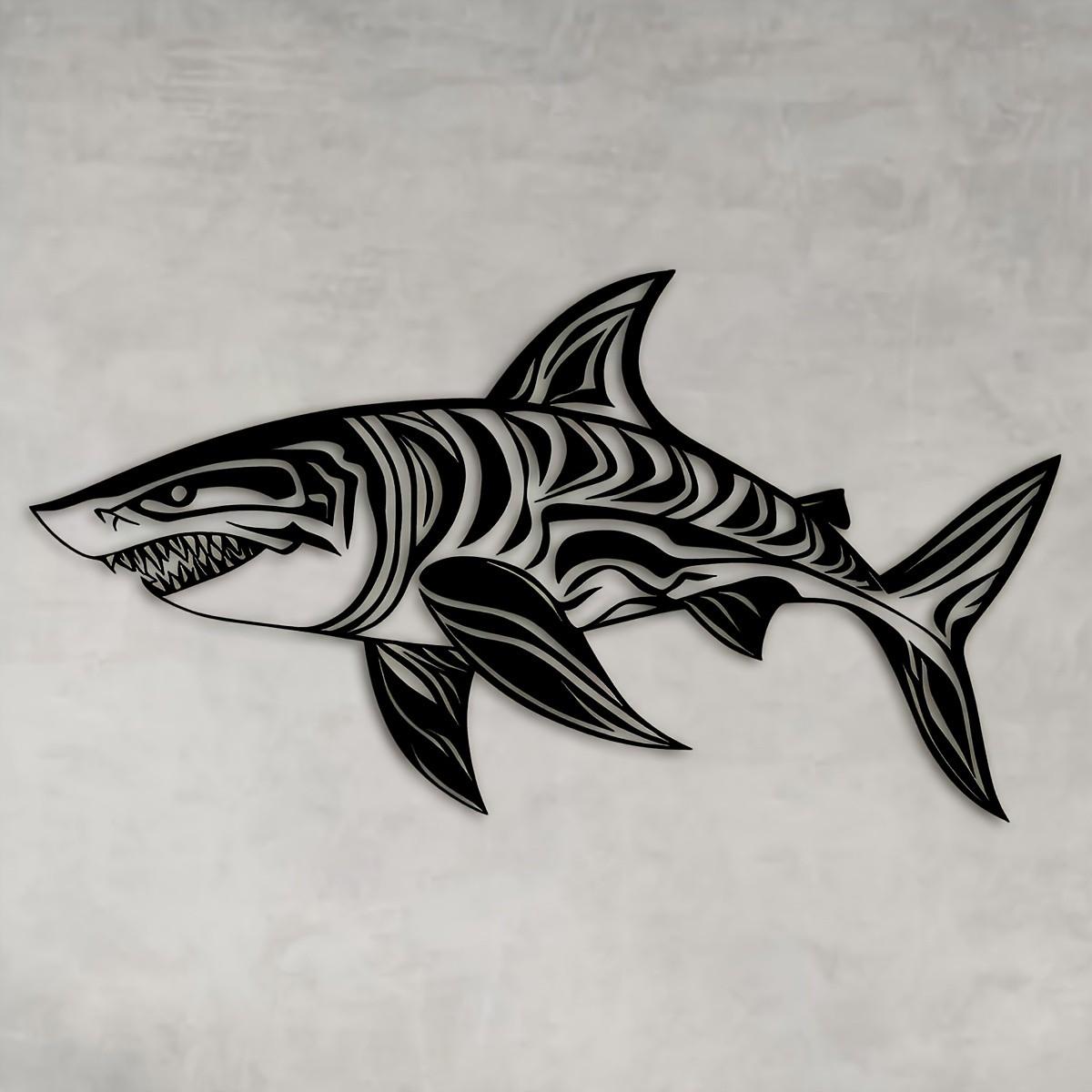 Shark Wall Art Sculpture, Unique Ocean Design, Laser-Cut Metal Decor, Perfect for Home Decoration, Creative Gift Idea