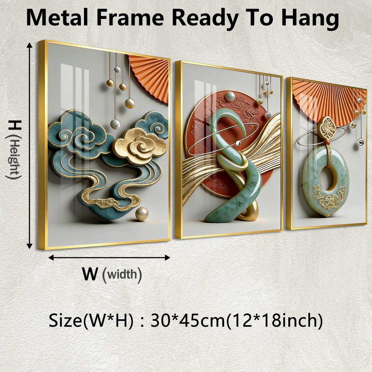 3 Counts Aluminum Alloy Framed Painting, Abstract Jade And Gold Art Sculpture Pictures, Home Decoration For Living Room, Bedroom, Office, Restaurant, Hallway Wall Decor, Odorless Print Artwork, Luxury Perfect Gift For Friends And Family