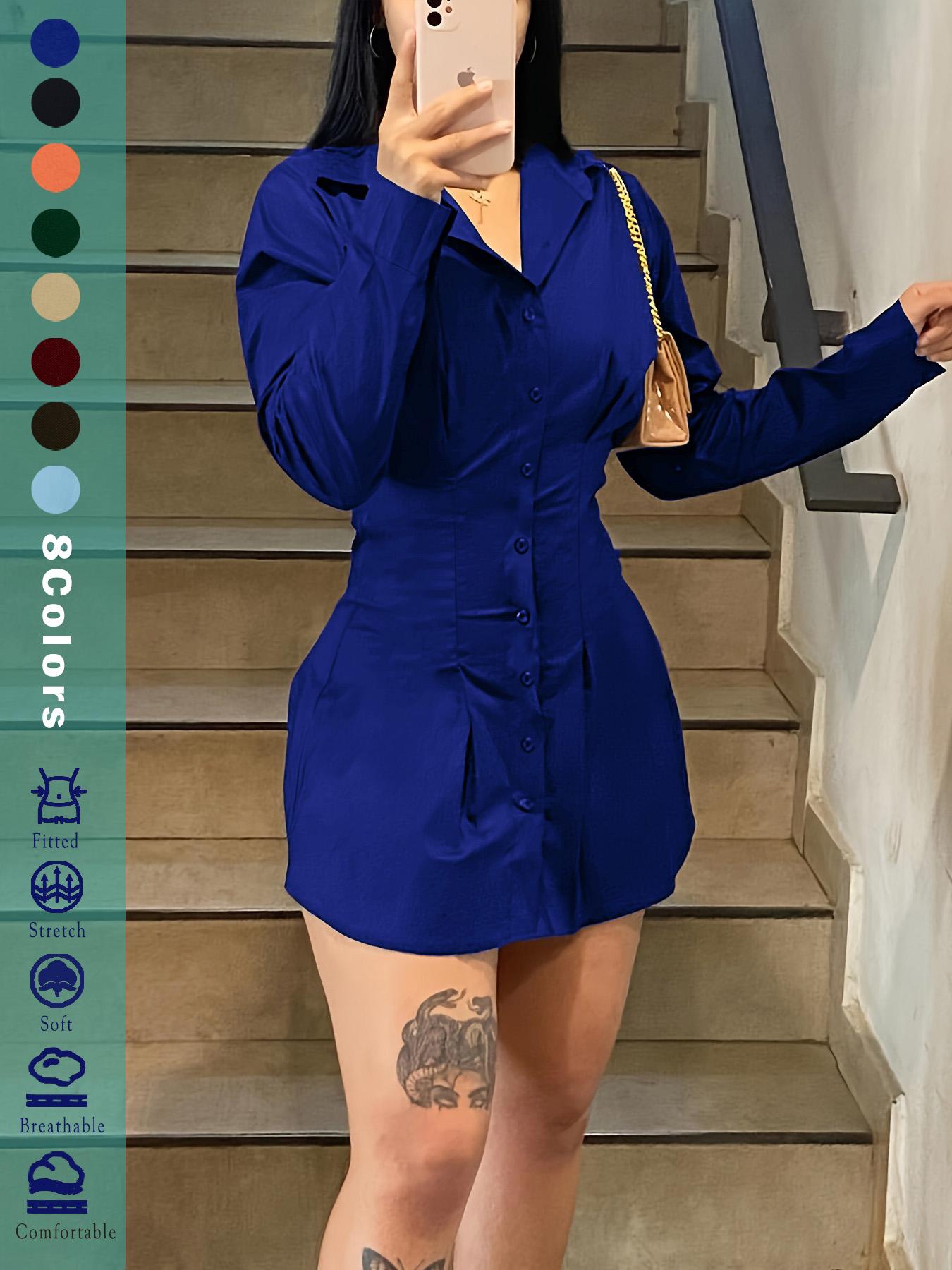 Solid Color Button-Up Woven Fit Mini Dress with Asymmetrical Hem, Elastic Ruffled Waist Design for Casual and Party Wear, Trending Tiktok Style for Teen Girls, Womenswear