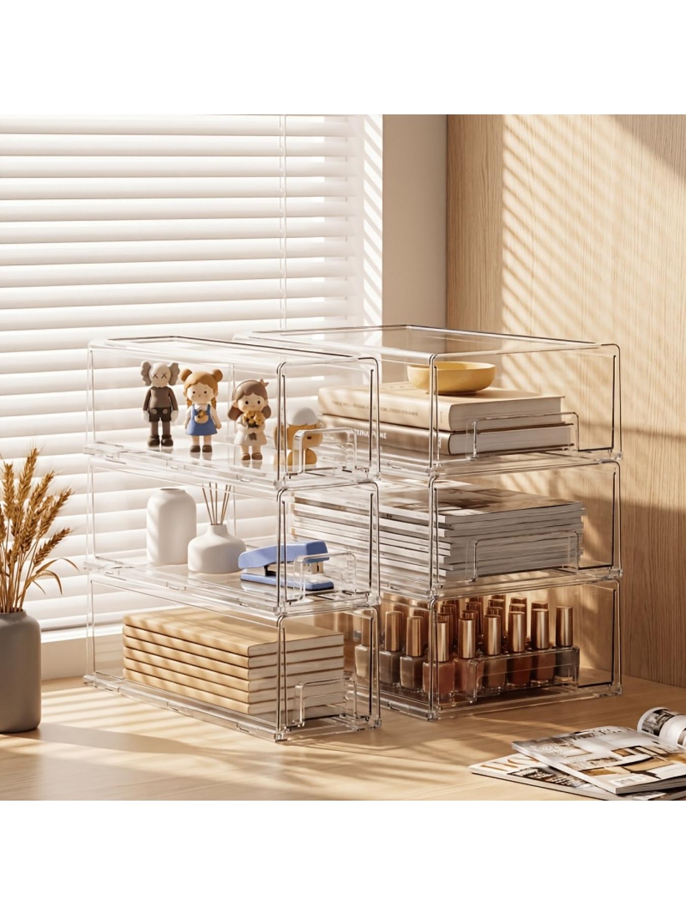Clear Pull Out Drawer Desktop Organizer Large Storage for Jewelry Findings Bead Making Craft Supplies Stationery