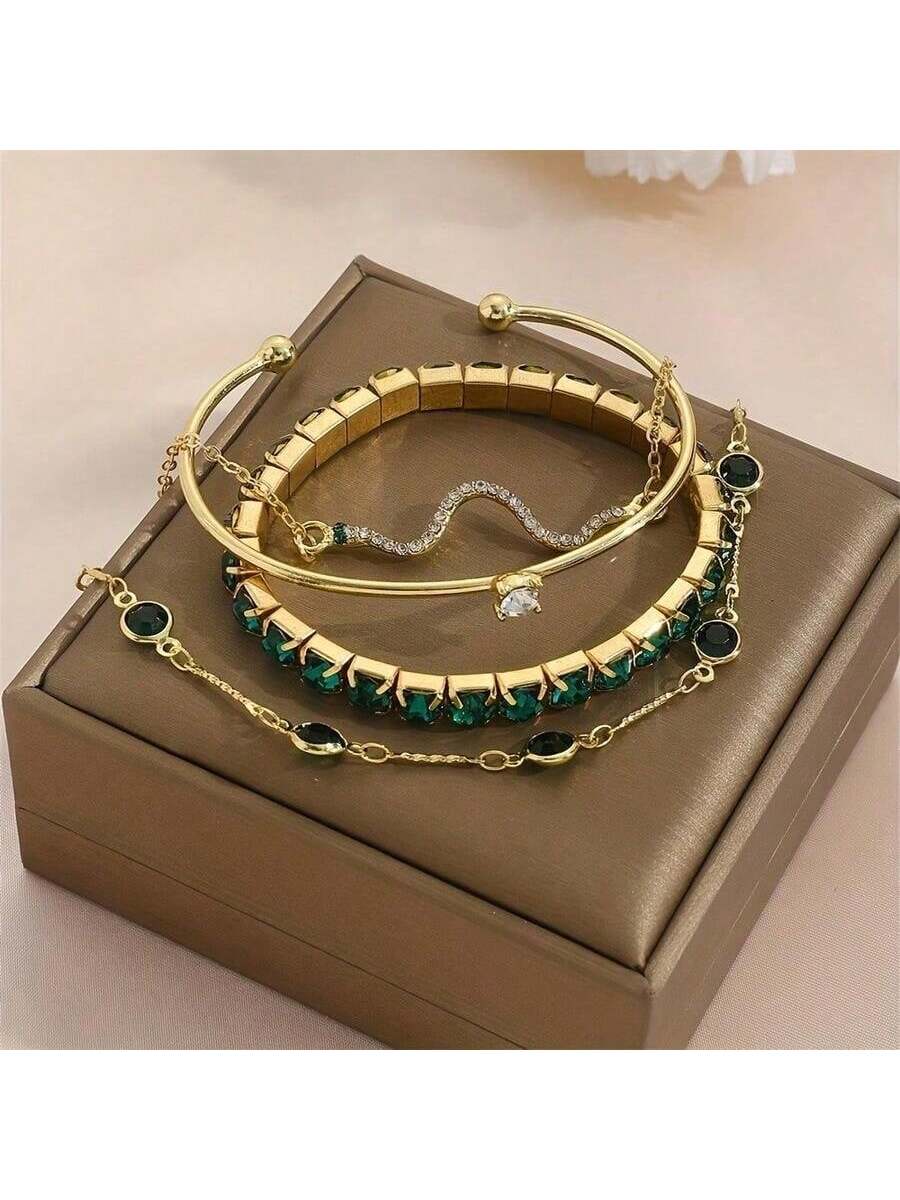 Women's Rhinestone Bangles Set, Stackable Design for Daily Party Wear, Fashion Accessory for Stylish Look, Rhinestone Decorated Bangle