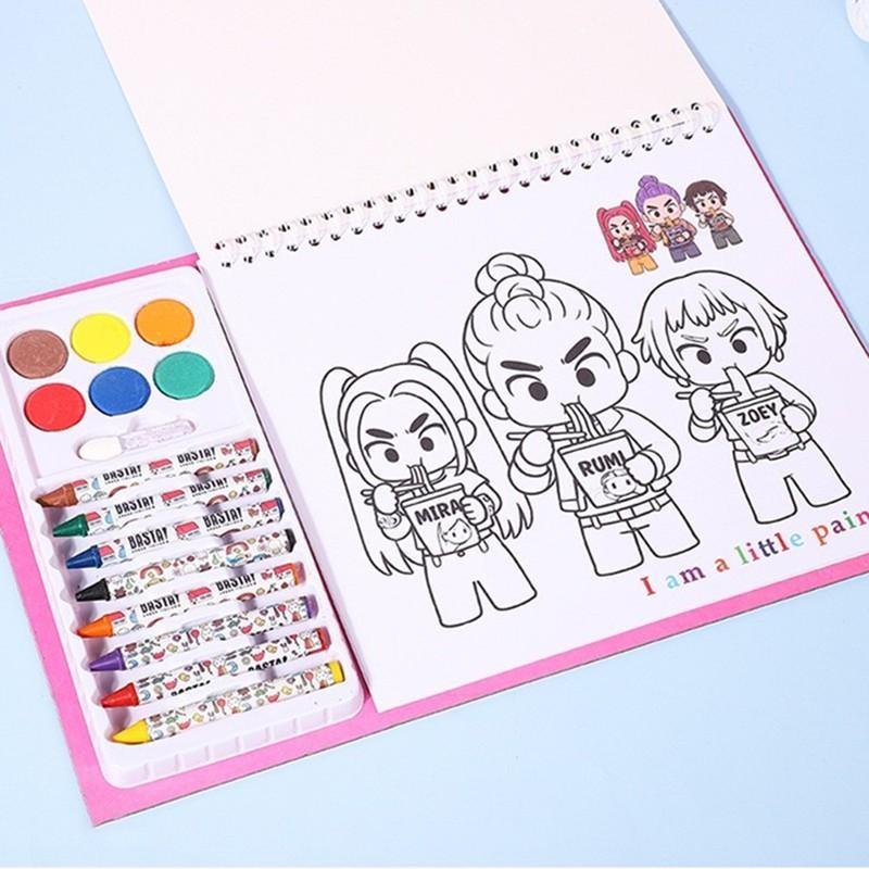 K-Pop Cartoon 3D Watercolor Coloring Book, Comes with Acrylic Brushes and Artistic Canvas Palette, Boys and Girls Gift for Kpop Fans, Mother's Day Gift