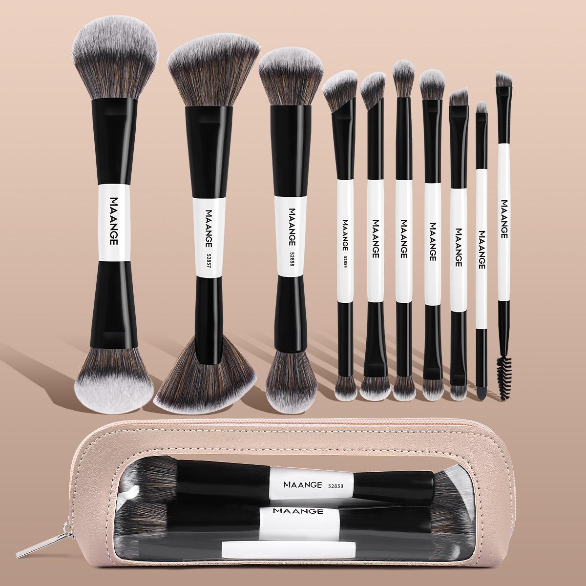 MAANGE 10pcs Makeup Brush Set with Cosmetic Bag, Foundation Brush Powder Brush Blush Brush Contour Brush Concealer Brush Eyeshadow Brush Eyebrow Brush Nose Shadow Brush Blending Brush Detail Brush Lip Brush, Makeup Accessories Gifts, Makeup Brushes Set