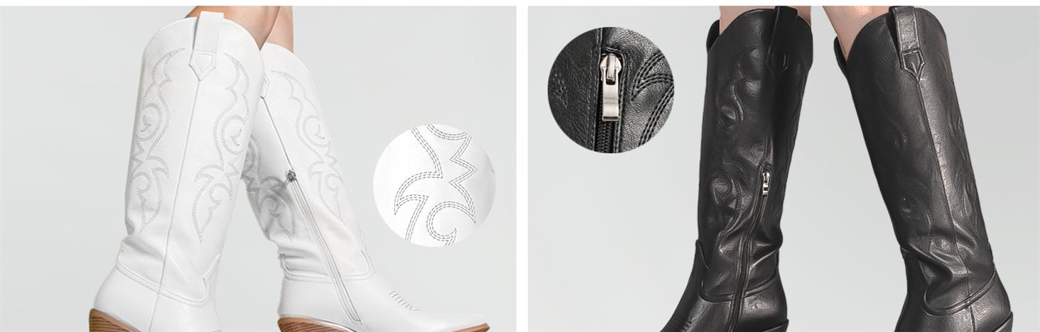 Cowboy Boots for Women - Wide Calf Cowgirl Boots, Women Knee High Western Boots, Ladies Tall Boots with Classic Embroidery and Side Zipper, Retro Classic Country Boots Pull On for Ladies