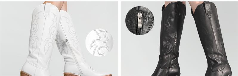 Cowboy Boots for Women - Wide Calf Cowgirl Boots, Women Knee High Western Boots, Ladies Tall Boots with Classic Embroidery and Side Zipper, Retro Classic Country Boots Pull On for Ladies