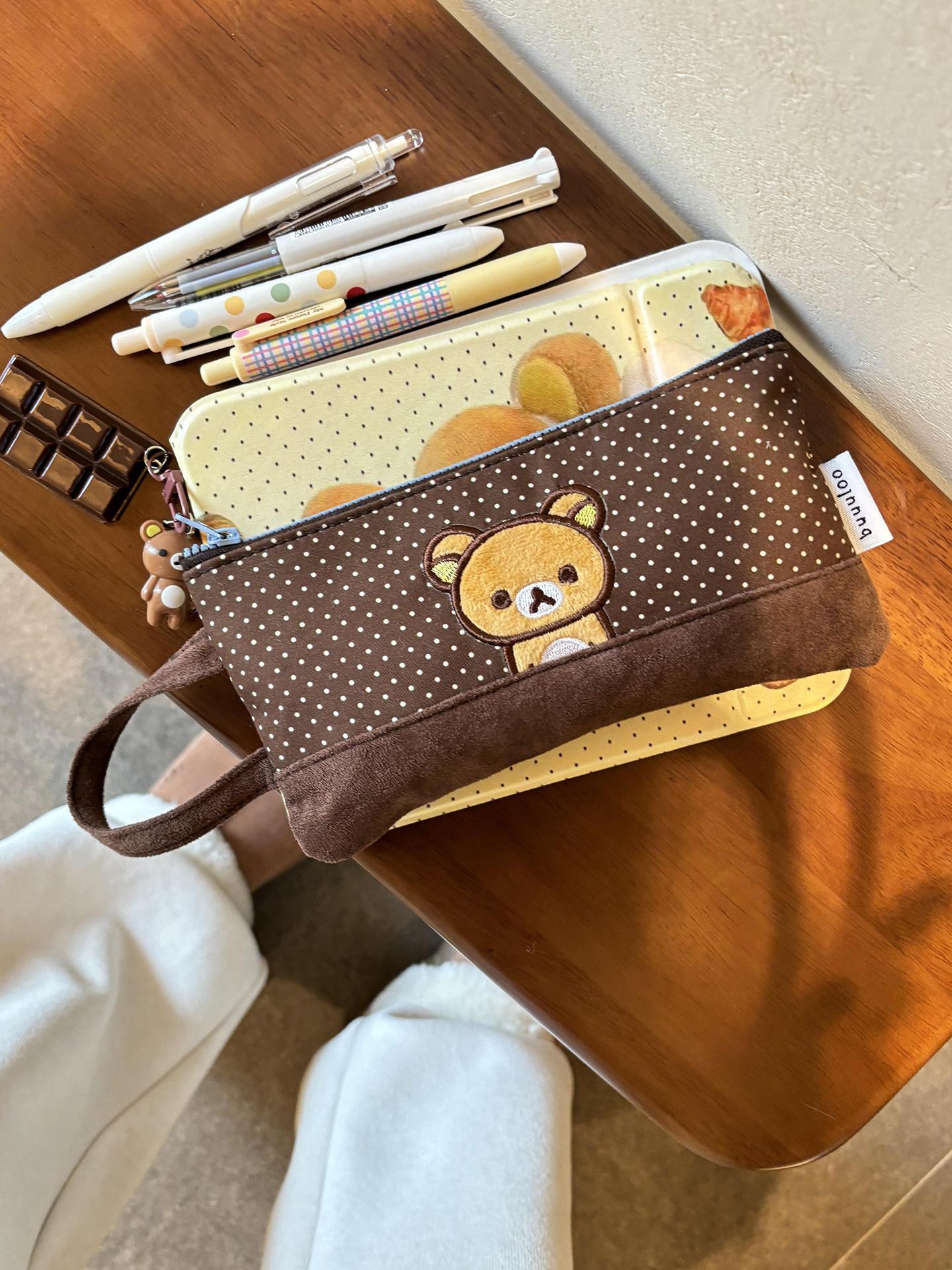 Buuuloo Original Embroidered Rilakkuma Pencil Case Large Capacity Polka Dot Ins Style Kawaii For Teen Girls High School Students