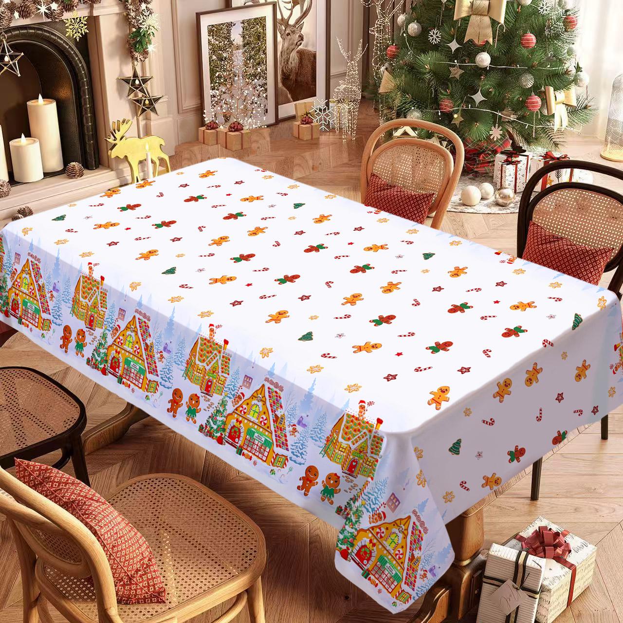 Rectangular Christmas Tablecloth, Gingerbread House Candy Design, Perfect for New Year Parties & Dinner Decorations, Best Christmas Gift