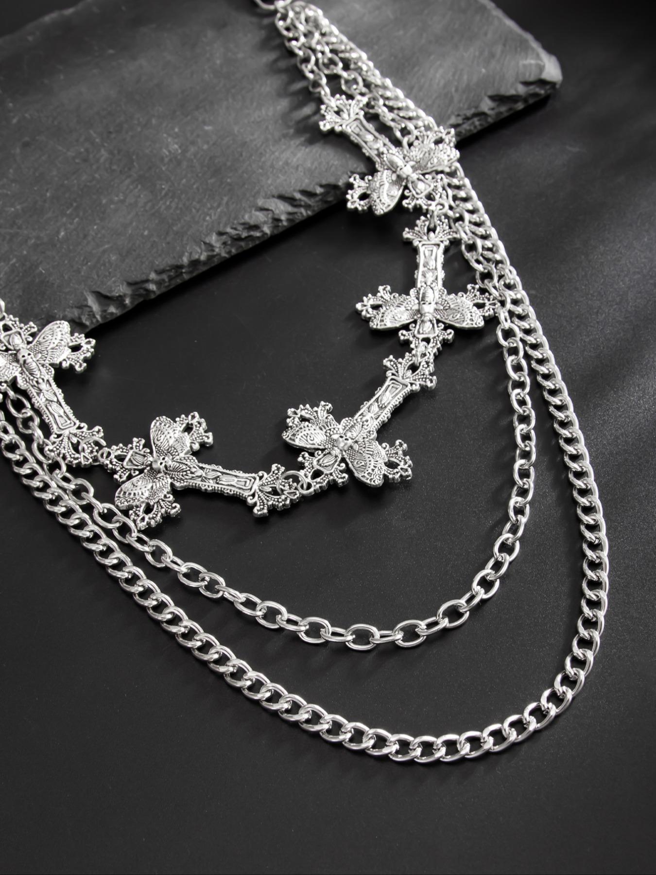 Men's Cross Charm Layered Chain Belt, Punk Style Jeans Chain, Fashion Belt for Party, Daily Clothing Decor, Trendy All-match & Exquisite Belt for Birthday Gift, Belts Men