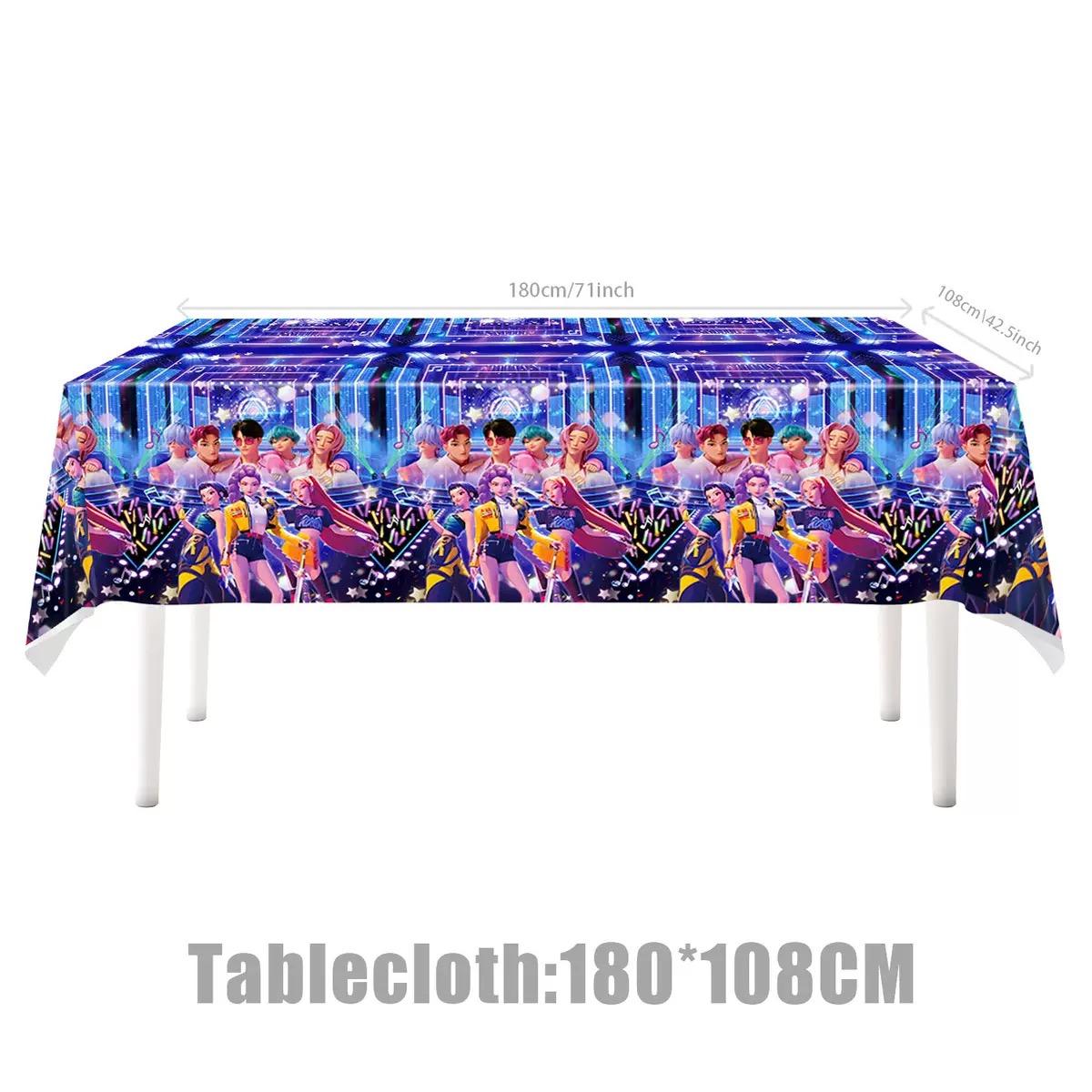 K-Pop Birthday Party Decoration Set Collection whimsical home decor,Kpop Anime Girls - Tablecloths, placemats, plates, cups, banners, forks, figurines, Backdrop, balloons, cake decorations, stickers, glasses and masks, K-Popbirthday party tunique decor