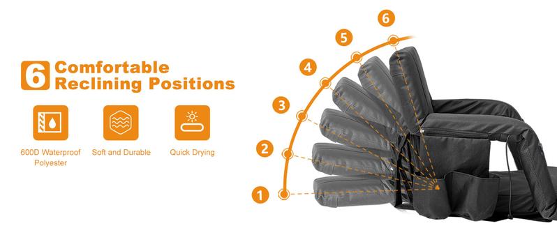 Lilypelle Double Heated Stadium Seat Bleacher Seat with Back & Arm Support, Portable 6 Reclinng Positions Stadium Seating for Bleachers, Bleacher Seats for Sports Events, Outing, Travelling, Hiking