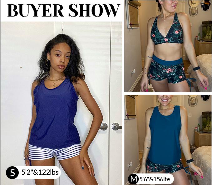 Yonique Three Piece Tankini Swimsuits for Women Swim Tank Top Bathing Suits with Boy Shorts and Bra Athletic Swimwear