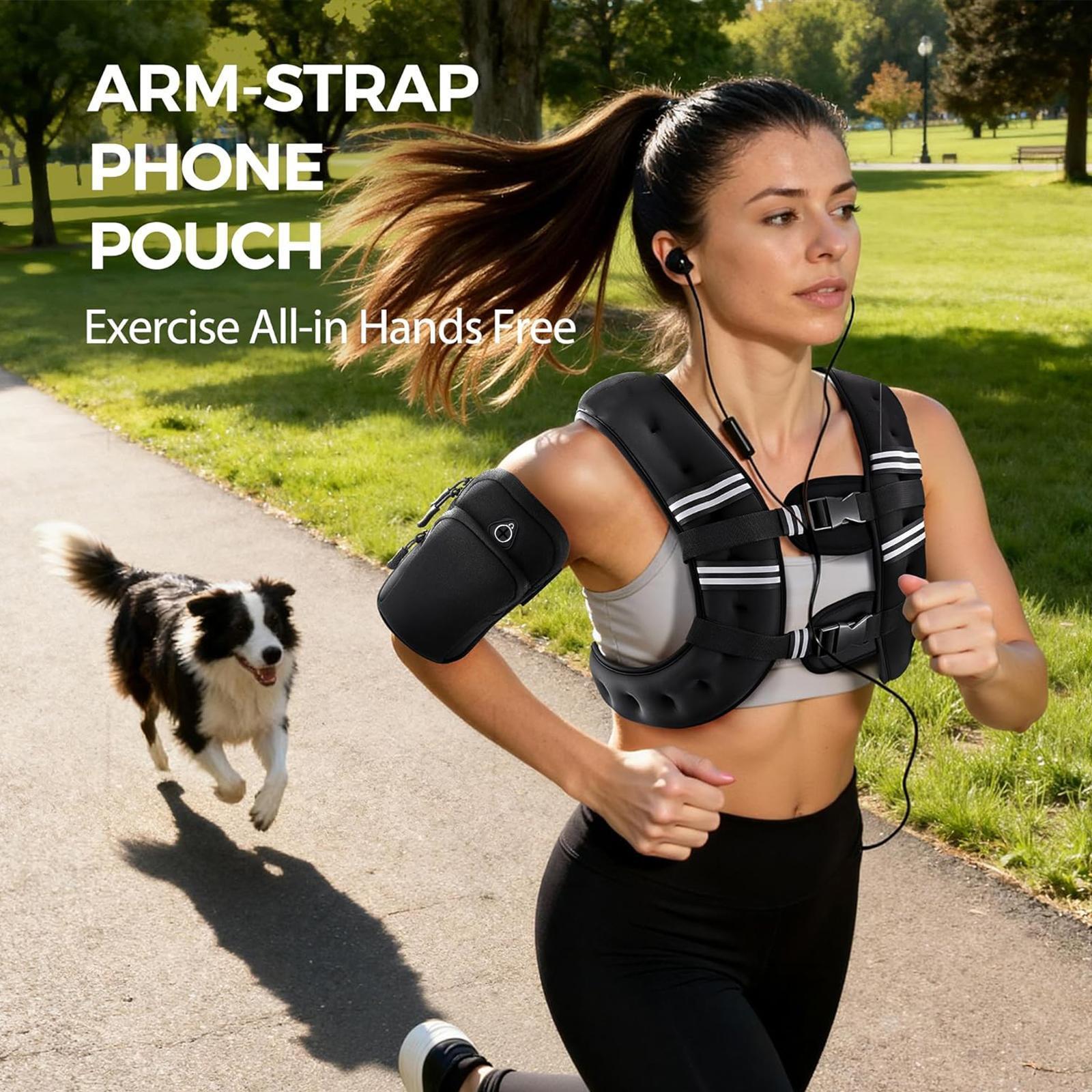 【DealsForYouDays】Adjustable Weighted Rucking Vest for Men & Women, 8lbs-25lbs Weight Range, with Detachable Phone Pouch for Walking, Training