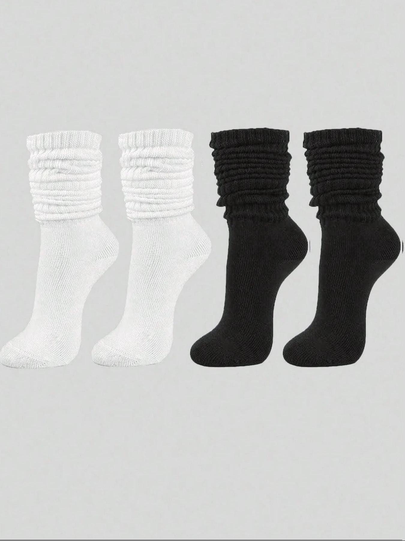 Women's Knit Crew Socks, Dark, Fitted Plain Design, Comfortable Soft Casual Socks, All Seasons