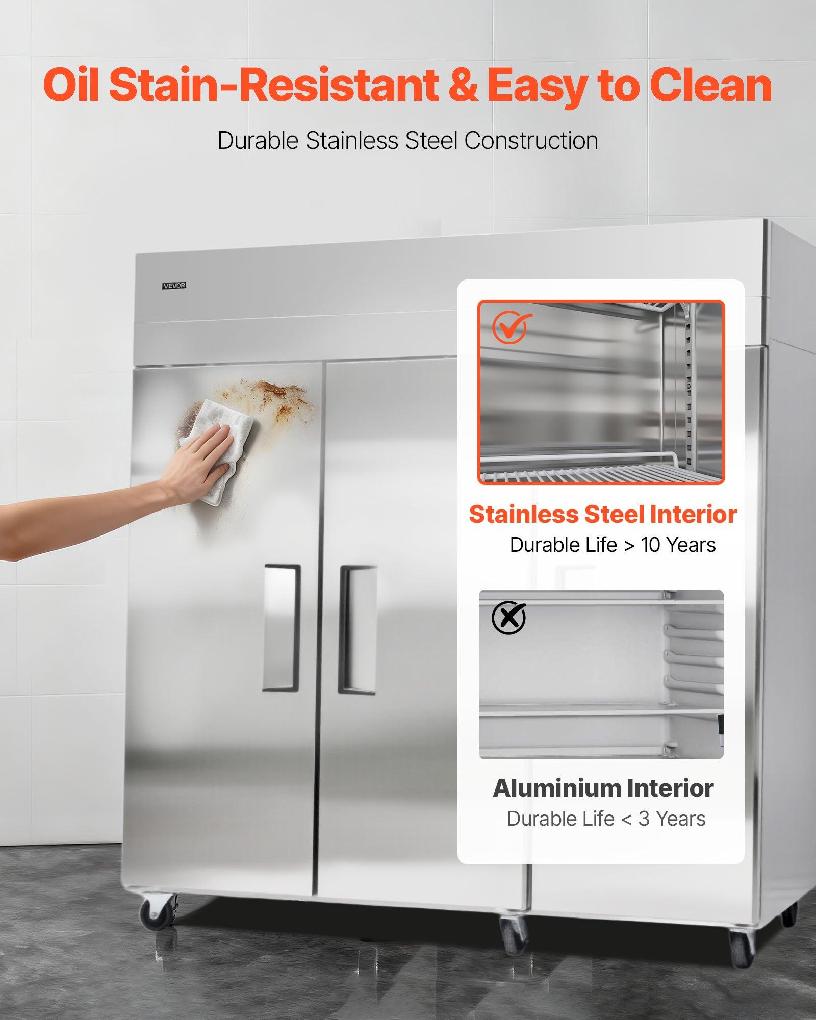 VEVOR Commercial Freezer, 71.65 in Width Reach In Upright-Freezer Three Door, 50.2 Cu. ft Auto-Defrost Stainless Steel Freezer with 12 Adjustable Shelves, -11 to 14 Temp Control, LED Light, 4 Wheels