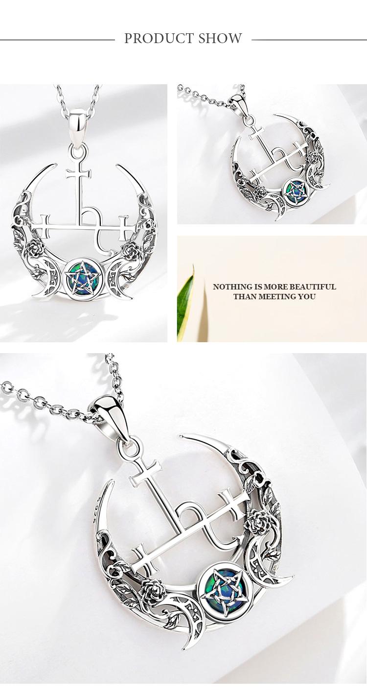 925 Sterling Silver Lilith Moon Necklace, Lilith Sigil Goddess Pendant, Pagan Triple Moon Amethyst Amulet, Personalized Witchy Jewelry Gift