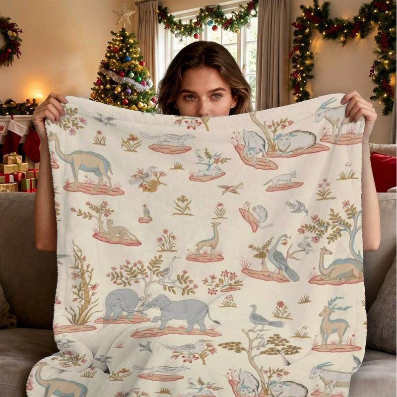 Vintage Elephant Flannel Blanket, Super Soft All-Season Throw, Baby Room Nap, Home Art Decor, Travel Blanket, Office Knee Pad