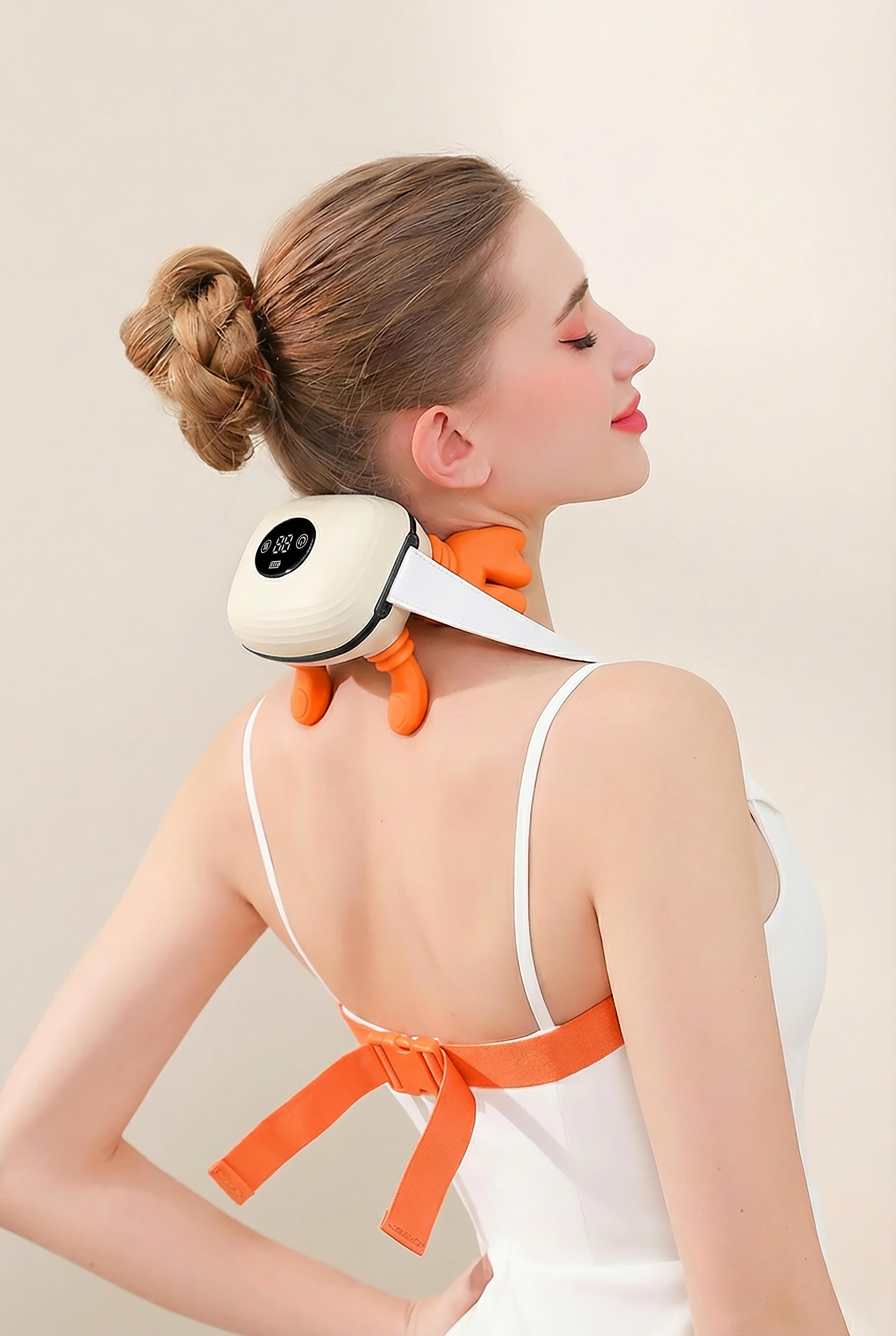 2026 upgraded shoulder and neck massager with heating function — wireless 3D kneading and deep tissue therapy technology, includes a remote control for easy operation, lightweight and portable, ideal as a gift.