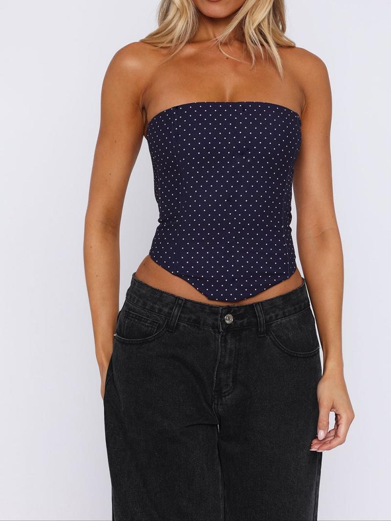 Women's Fashion New Elegant Polka Dot Basic Party Sexy Tie Back Strapless Bralette, All Seasons No Elasticity, Perfect for Parties
