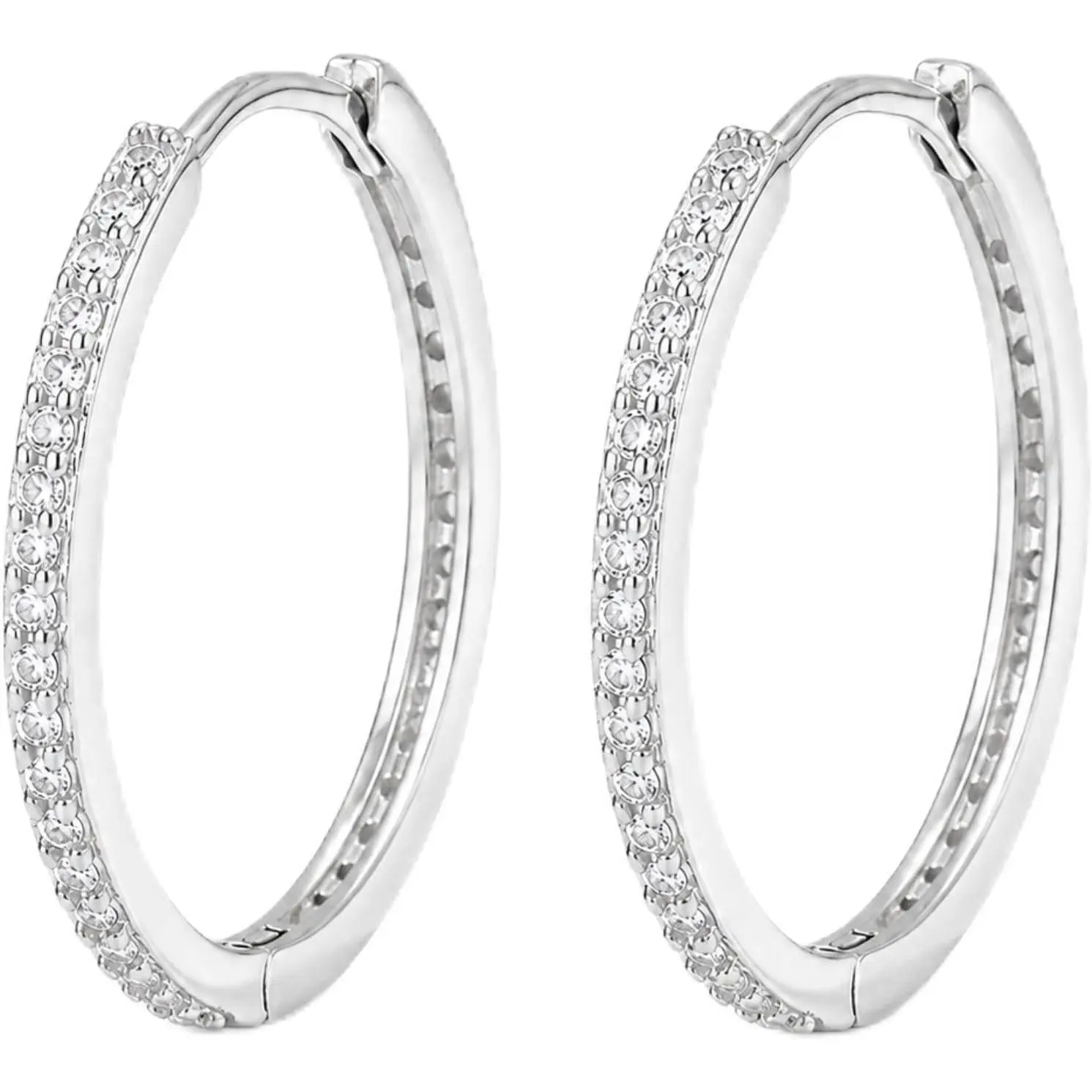 925 Sterling Silver Pave CZ Oval Hoop Earrings