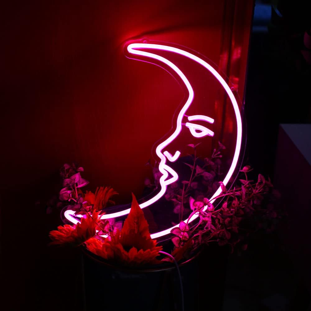 Moon Face Neon Wall Decor, Aesthetic Art Moon LED Sign Light, Vintage Night Lamp, New Moon LED Astrology Lamp, Home Bar Club Party Decoration Moon Face Neon Wall Decor, Aesthetic Art Moon LED Sign Light, Vintage Night Lamp, New Moon LED Astrology Lamp, Home Bar Club Party Decoration