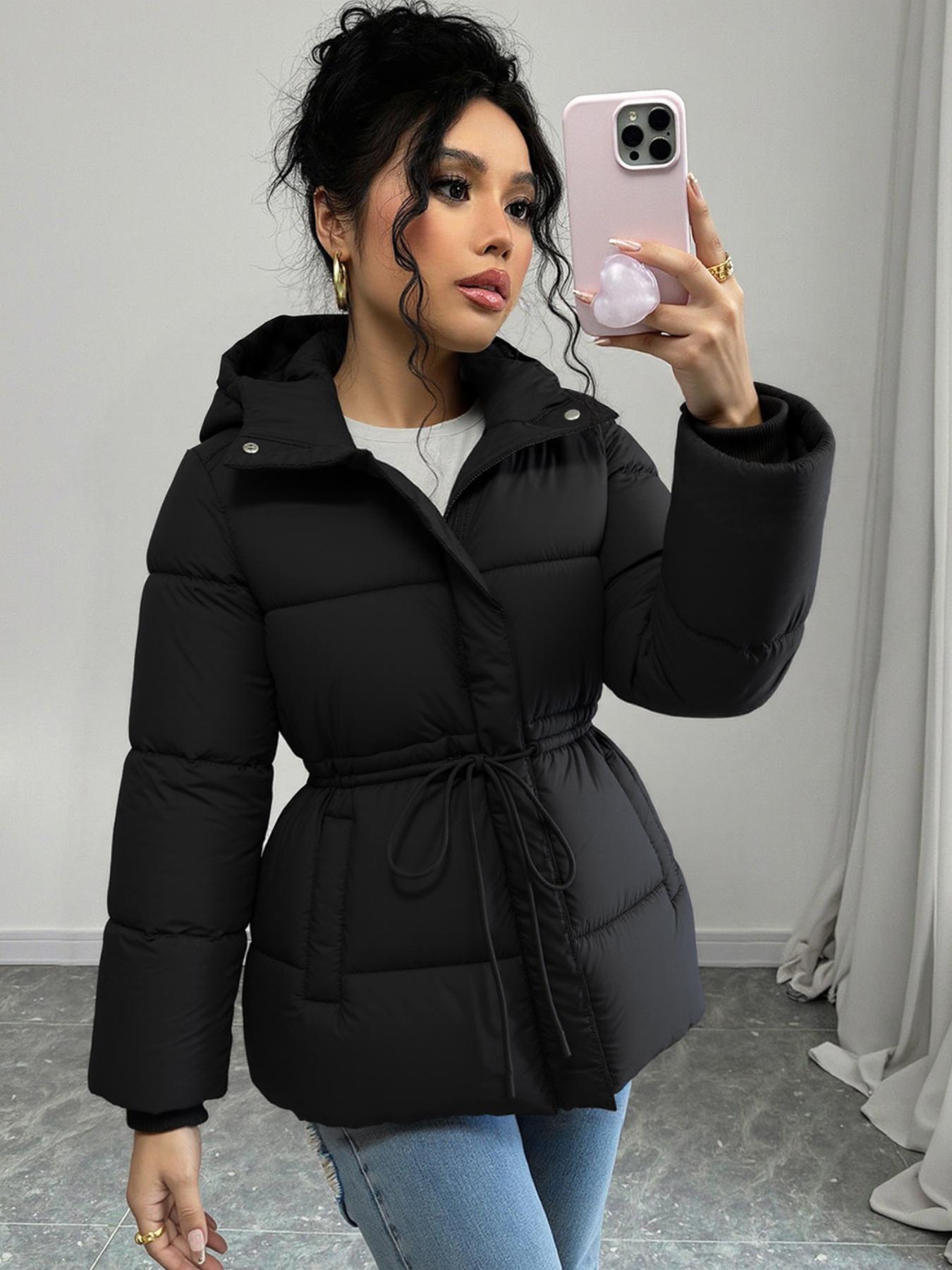 Women's Fashion Thickened Hooded Jacket, Waist-Centered Long Warm Coat for Outdoor Activities & Winter Travel