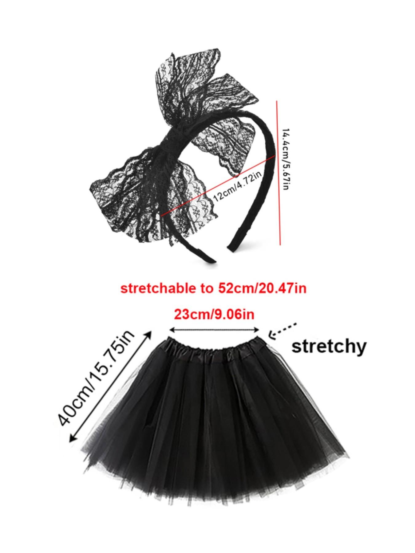 1980s Women's Costume Set, Classic Elastic Waist Three-Layer Tutu Skirt, 40cm Tutu and Bow Headband, Party Dress for All Seasons
