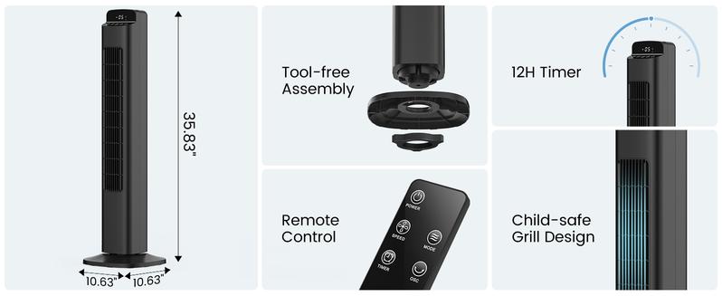 [NOT AC] COWSAR Fan for Bedroom, Quiet Floor Fan, Oscillating Tower Fan with Remote, Cooling Portable Bladeless  Fans Digital LED Display, 5-Speed & 3 Modes, 80° Oscillation, Remote Control, 12H Timer, Ultra-Quiet Cooling for Bedroom & Office