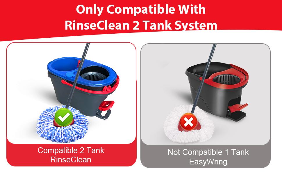 ONLY for 2-TANK SYSTEM) Spin Mop Replace Head Compatible with O-Cedar RinseClean 2 Tank, Mop Replacement Head  Base, 3 Microfiber Head Refills+1 Brush(Hide inside)+1 Base Combo Set (Blue)