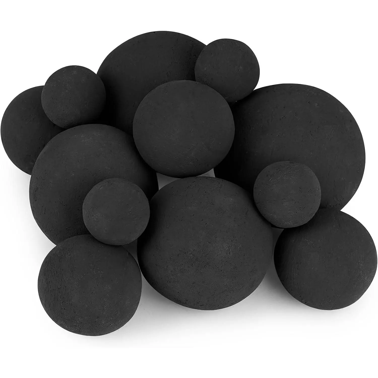 12PCS Ceramic Fireplace Balls, 4 Sizes Mixed, Black | Fire Pit Ball Set for Decorative Fire Pit and Fireplace, Heat Resistant, Odor-Free, Smokeless, Indoor and Outdoor Use