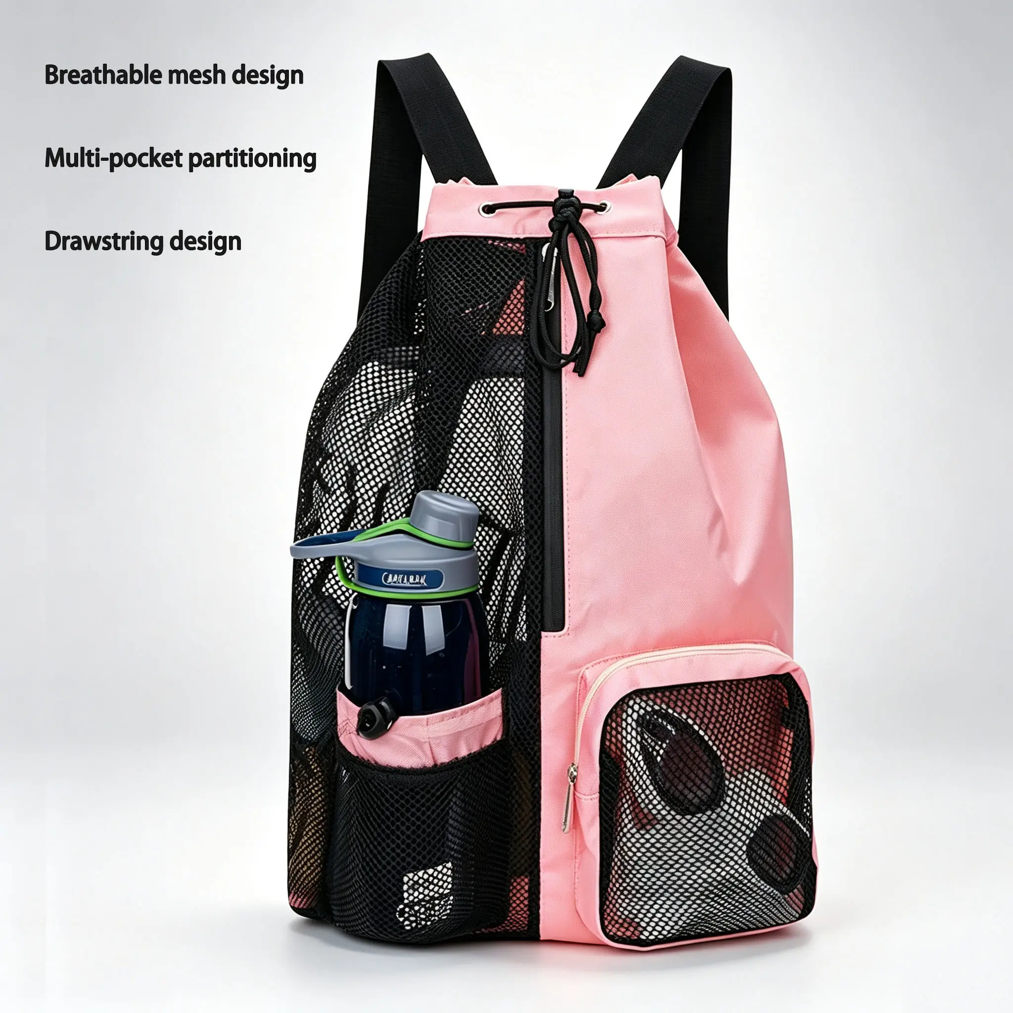Mesh Drawstring Swim Backpack, Portable Wet Dry Separation Beach Bag Lightweight Sports Gym Sack Backpack for Swimming Fitness Outdoor Travel