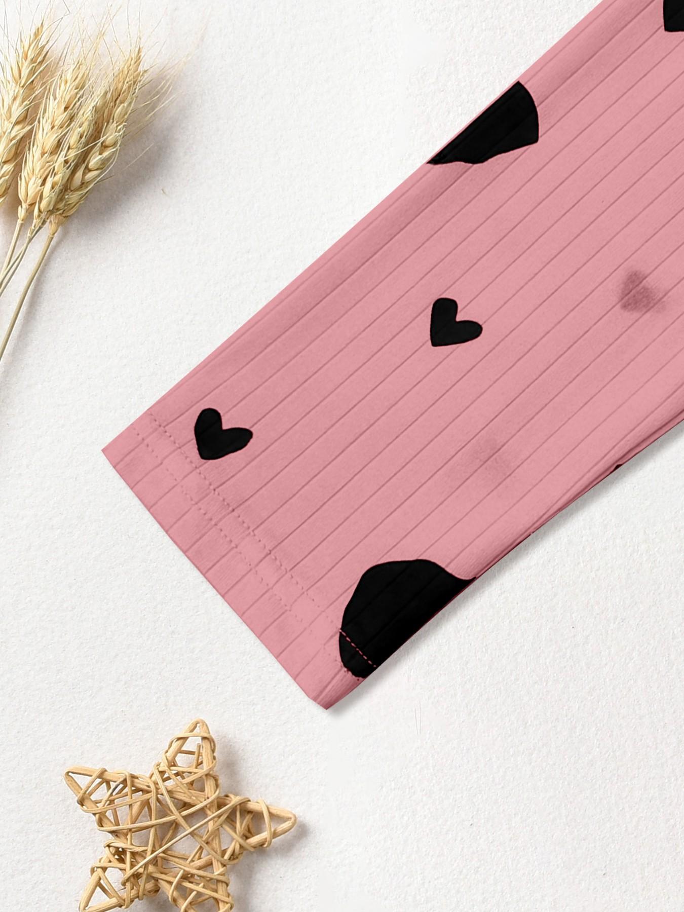 Women's Sleepwear Set, Casual Round Neck Long Sleeve Pants, Romantic Heart Print, Soft Elegant Comfortable, Wearable at Home